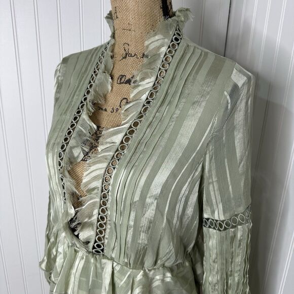 ASOS Design Mini Ruffle Dress US Sz 6 Sage Green Boho Fairycore Romantic Flaw - Picture 2 of 16